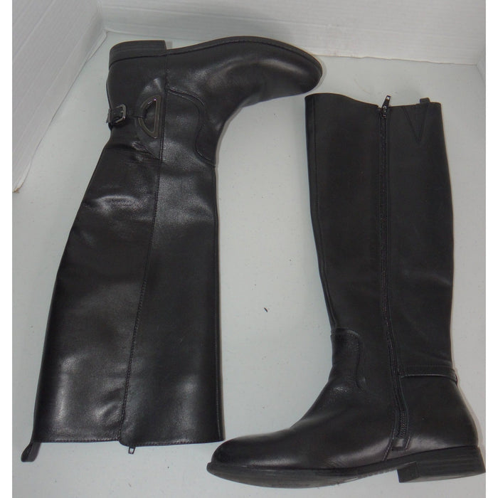 Alex Marie Black Leather Tall Riding Boots Knee High Low Heel Buckle Size 6M1