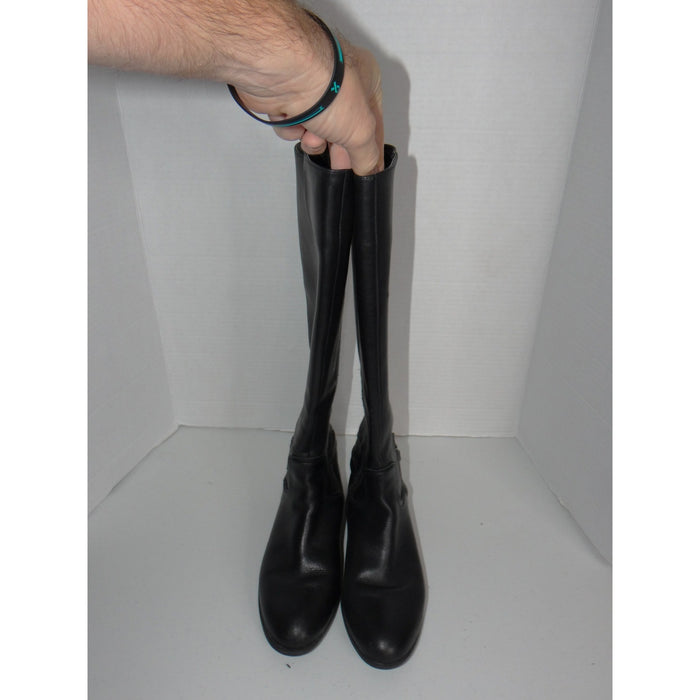 Alex Marie Black Leather Tall Riding Boots Knee High Low Heel Buckle Size 6M3