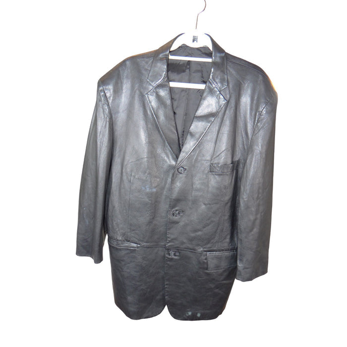 Alfani Positano Mens Black Leather Blazer Sport Coat Jacket Size 46R 35250