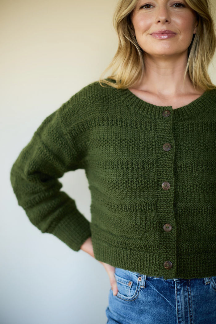 Alma Wool Cardigan in Dark Green Made to Order