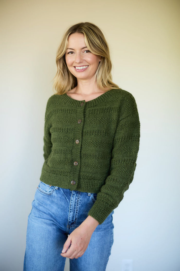 Alma Wool Cardigan in Dark Green Made to Order