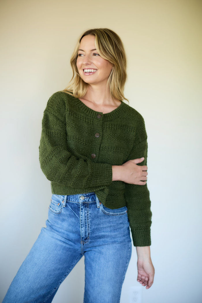 Alma Wool Cardigan in Dark Green Made to Order
