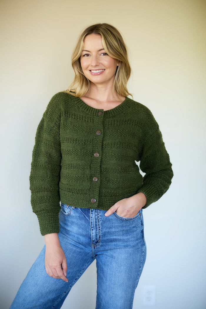 Alma Wool Cardigan in Dark Green Made to Order