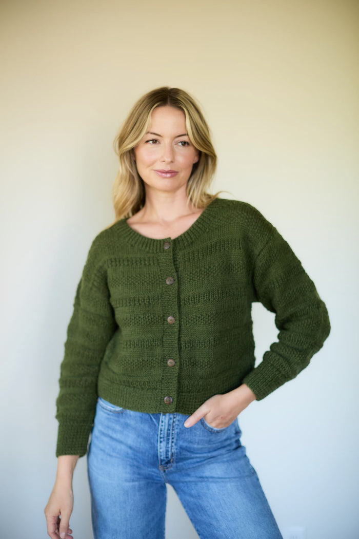 Alma Wool Cardigan in Dark Green Made to Order