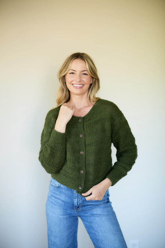 Alma Wool Cardigan in Dark Green Made to Order