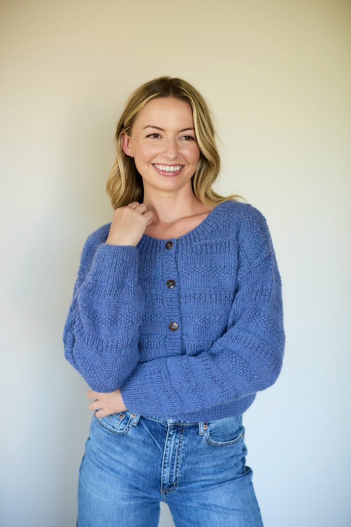 Alma Wool Cardigan in Periwinkle Blue Made to Order