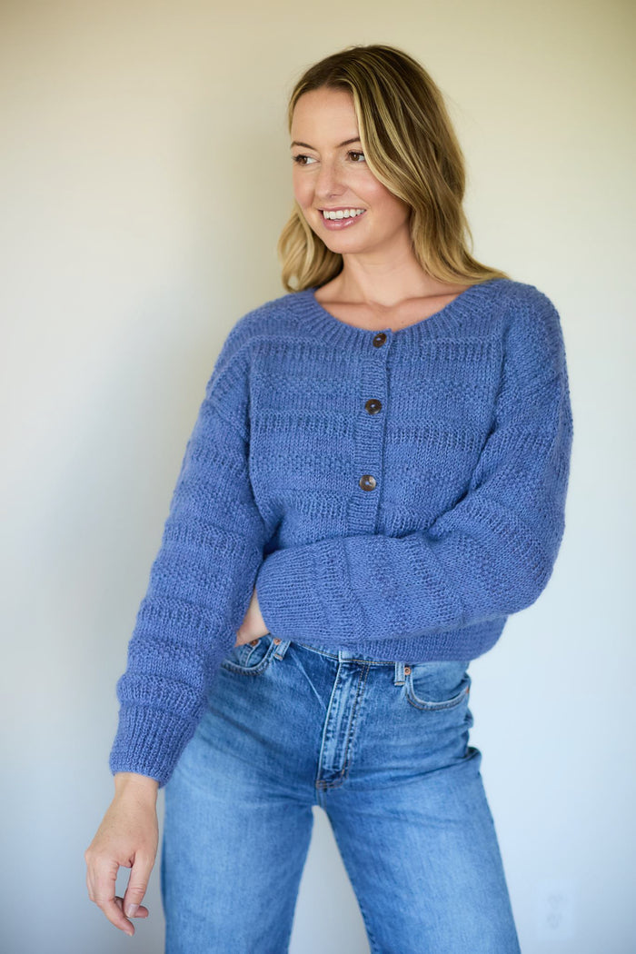 Alma Wool Cardigan in Periwinkle Blue Made to Order