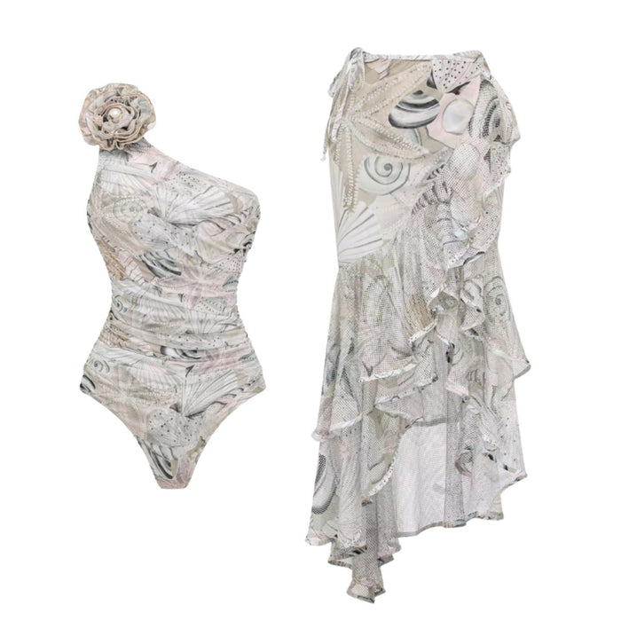 Alora Swimsuit Wrap Skirt Set  - White