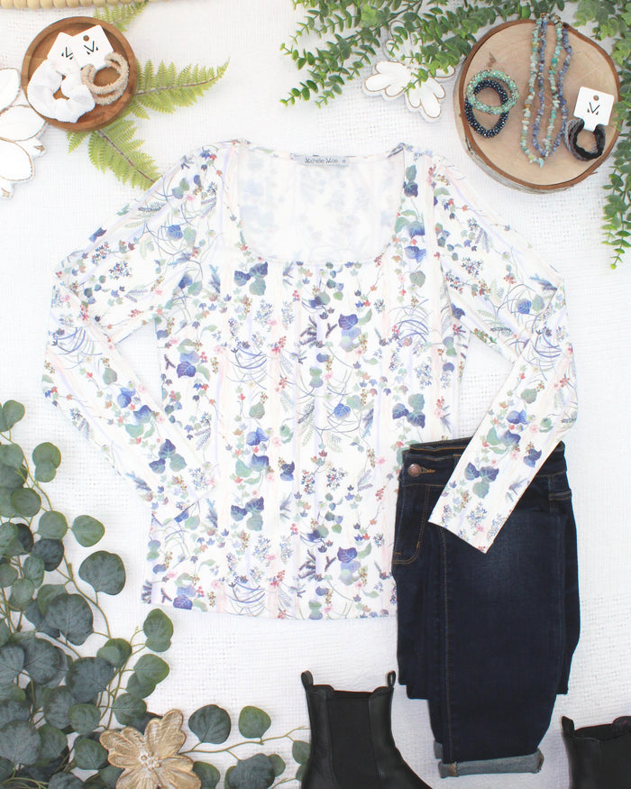 Alyssa Long Sleeve Top - Olive Meadow