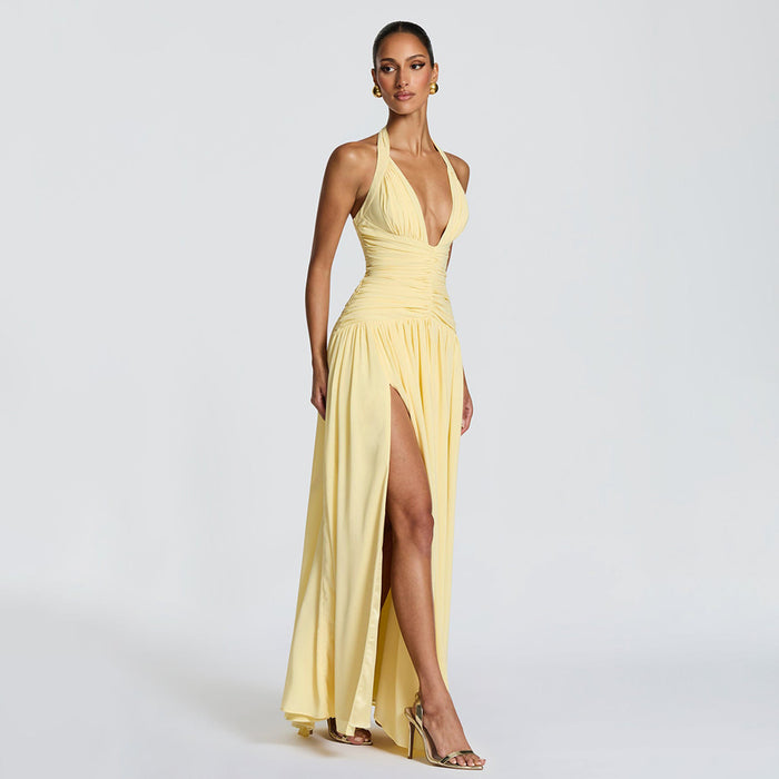 Amber Fit and Flare Maxi Dress - Yellow