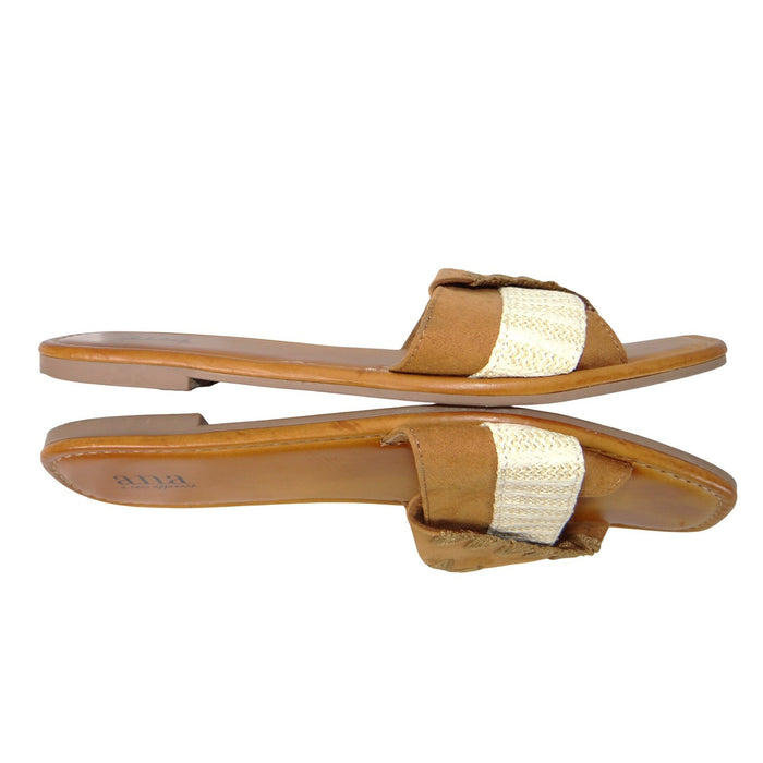 a.n.a a new approach Garth Womens Tan Woven Strap Flat Slide Sandals Size 8M0