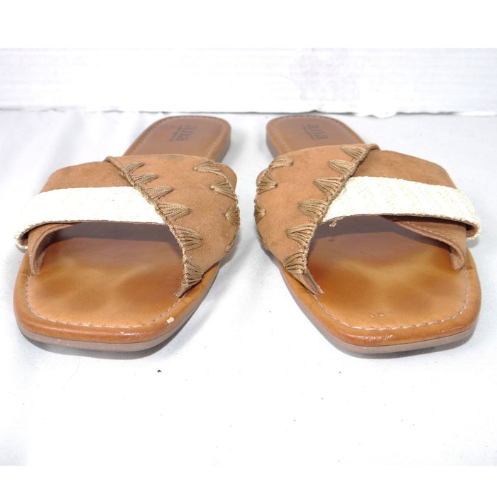 a.n.a a new approach Garth Womens Tan Woven Strap Flat Slide Sandals Size 8M3