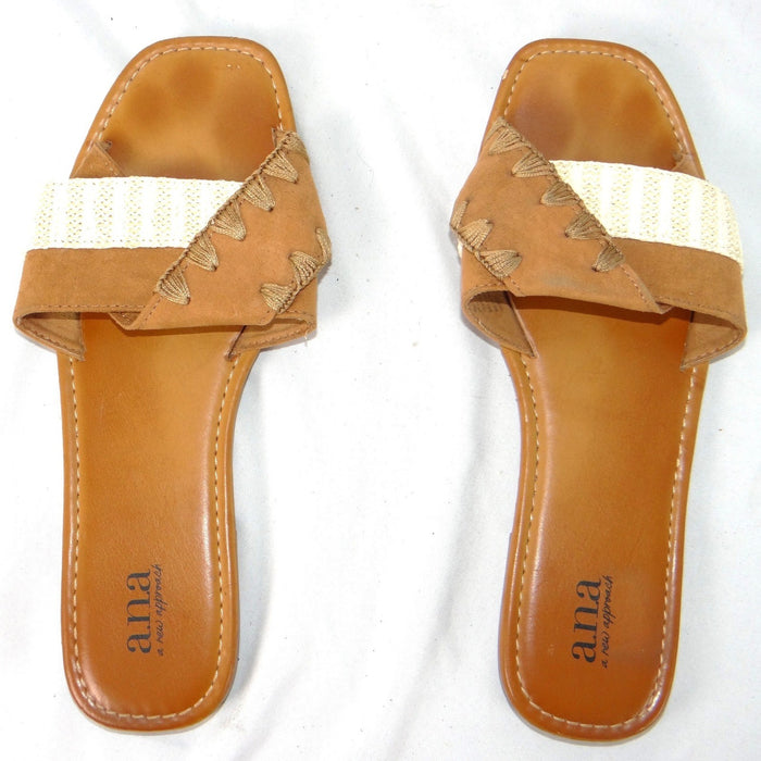 a.n.a a new approach Garth Womens Tan Woven Strap Flat Slide Sandals Size 8M4