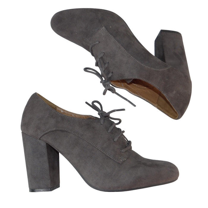 ana A New Approach Grey Faux Suede Lace Up Block Heel Oxford Booties Size 100