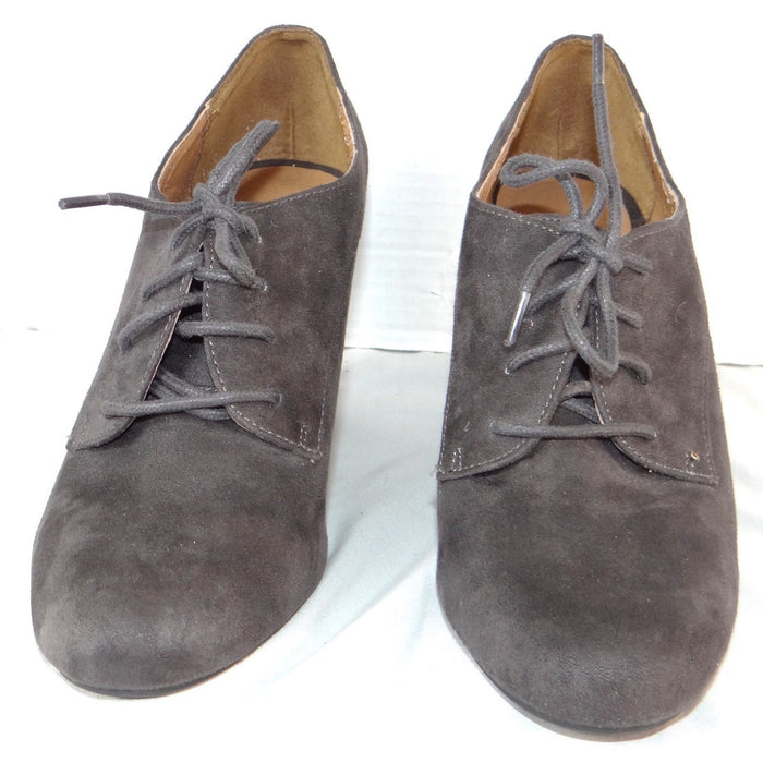 ana A New Approach Grey Faux Suede Lace Up Block Heel Oxford Booties Size 103
