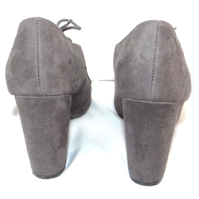 ana A New Approach Grey Faux Suede Lace Up Block Heel Oxford Booties Size 104