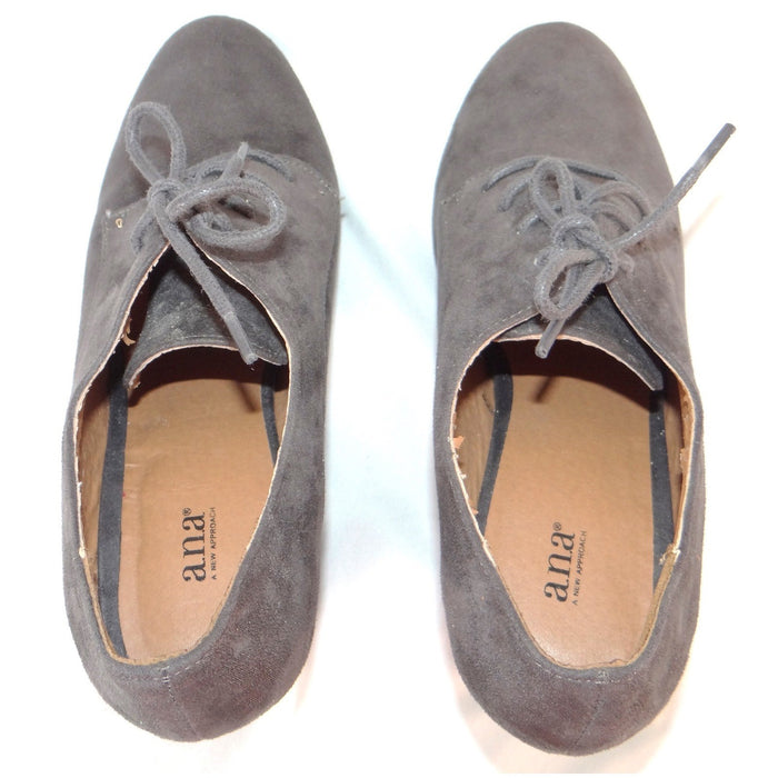 ana A New Approach Grey Faux Suede Lace Up Block Heel Oxford Booties Size 105