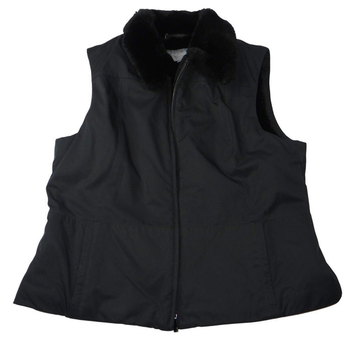 Ann Taylor Petites Black Faux Fur Collar Zip Vest Women Size LP0