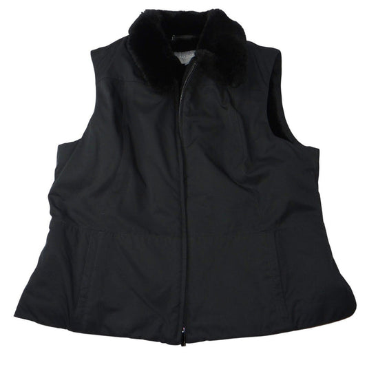 Ann Taylor Petites Black Faux Fur Collar Zip Vest Women Size LP0