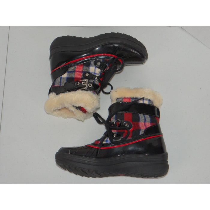 Anne Klein Sport AKGALLUP Black Plaid Faux Fur Trim Winter Duck Boots Womens 6M1