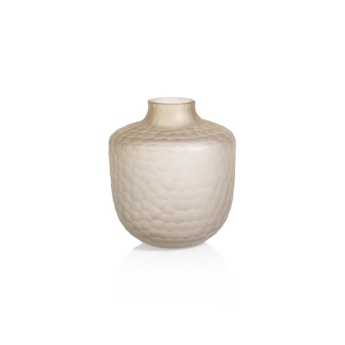 AROSA CUT GLASS FROSTED VASE - TAUPE - SMALL