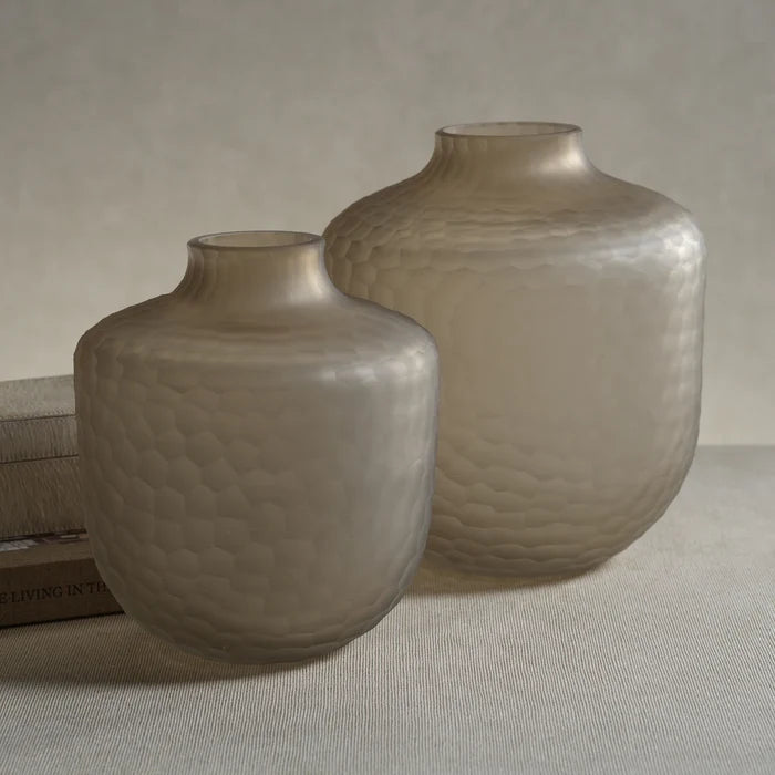 AROSA CUT GLASS FROSTED VASE - TAUPE - SMALL