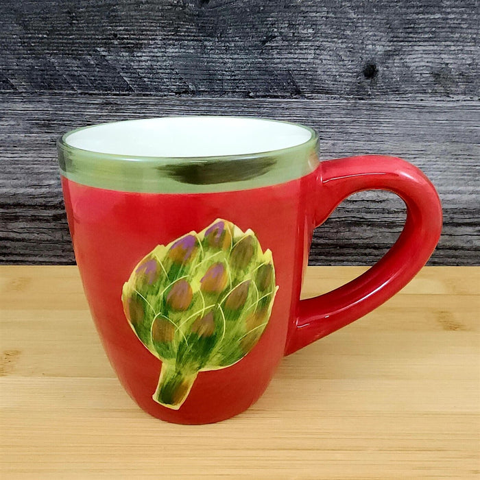 Artichoke Set of 2 Coffee or Tea Mug Jeweled Veg 16oz (473ml) Red and Green Cup