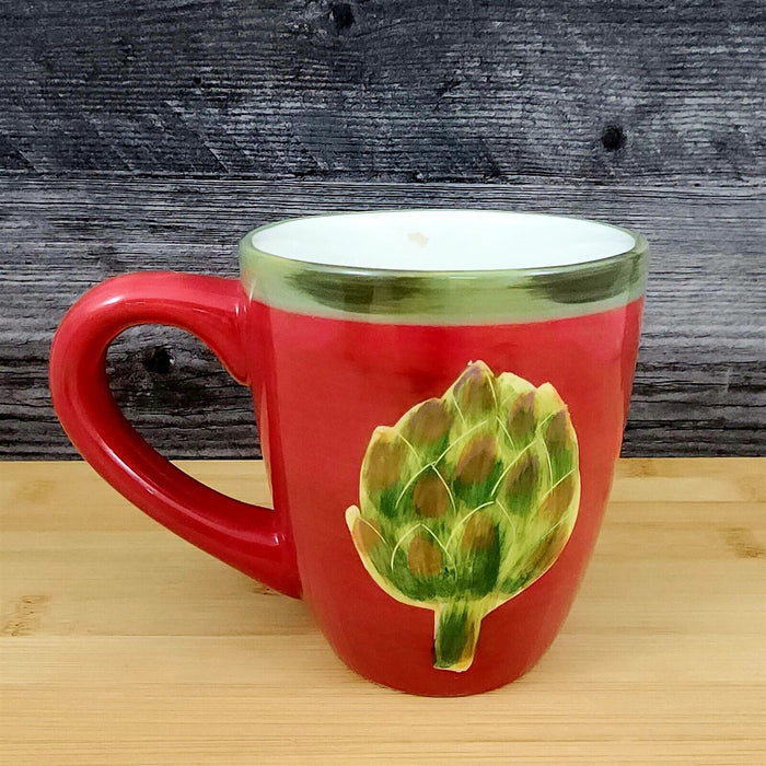 Artichoke Set of 2 Coffee or Tea Mug Jeweled Veg 16oz (473ml) Red and Green Cup
