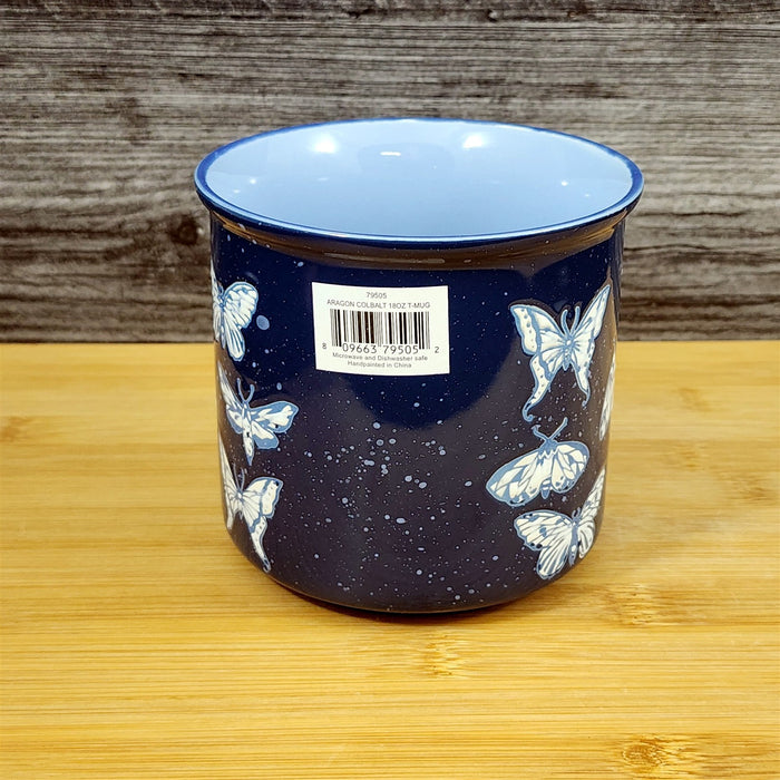 Artisan Butterfly & Moth Mug Nature Motif Ceramic Embossed 18oz Tea Cup Blue Sky