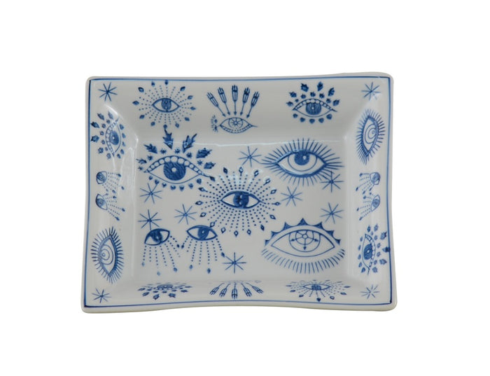 ASHTRAYS WHITE/BLUE CERAMIC 'MYKONOS' 20x16