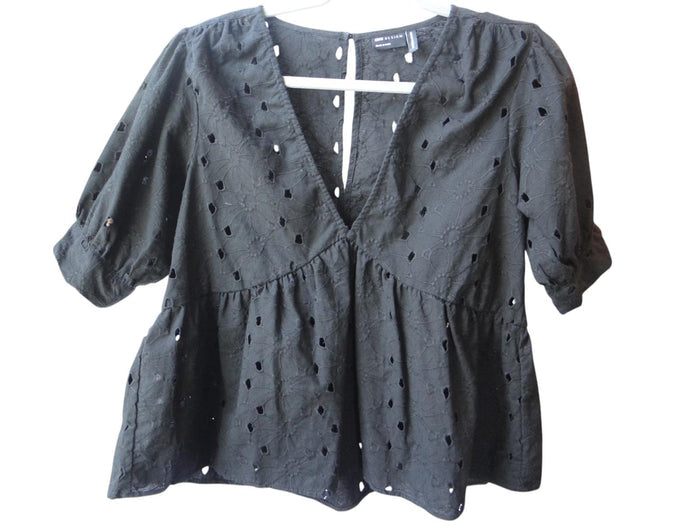 ASOS DESIGN Black Eyelet Peplum Top0