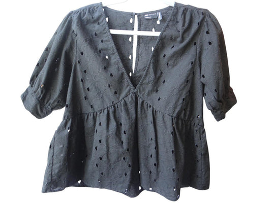 ASOS DESIGN Black Eyelet Peplum Top0