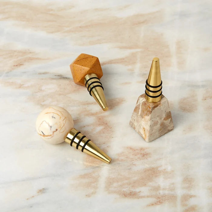 ASSORTED MARBLE BOTTLE STOPPERS, SET OF 3 IN GIFT BOX