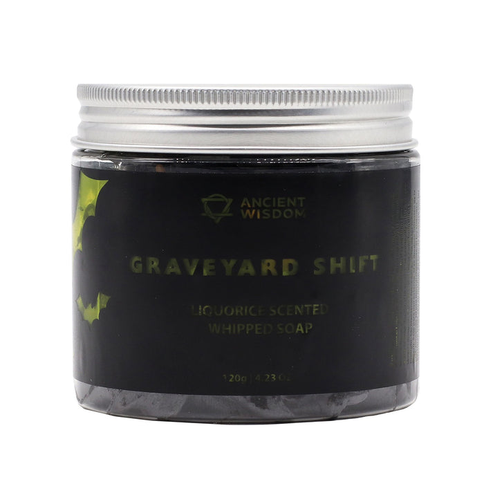 Graveyard Shift Whipped Soap 120g jars in clear containers