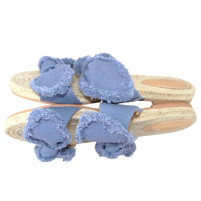 B Blass Womens Blue Frayed Bow Espadrille Slide Sandals Flat Jute Size 7.5M 380