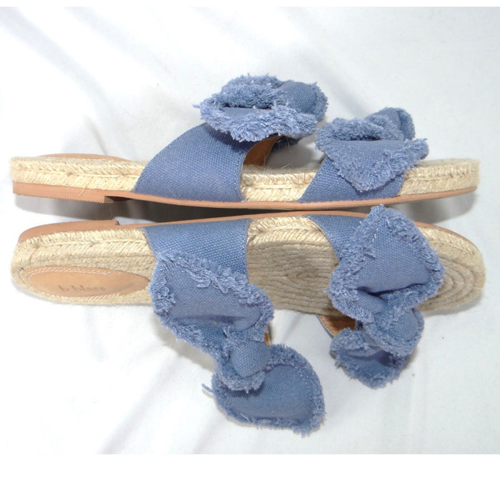 B Blass Womens Blue Frayed Bow Espadrille Slide Sandals Flat Jute Size 7.5M 381