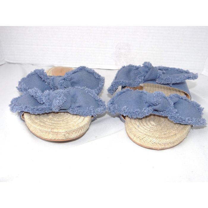 B Blass Womens Blue Frayed Bow Espadrille Slide Sandals Flat Jute Size 7.5M 384