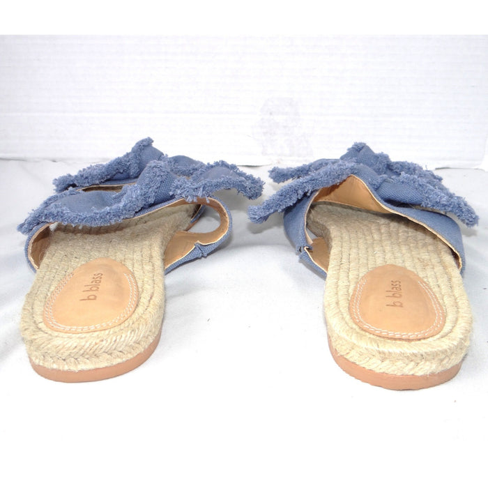 B Blass Womens Blue Frayed Bow Espadrille Slide Sandals Flat Jute Size 7.5M 385