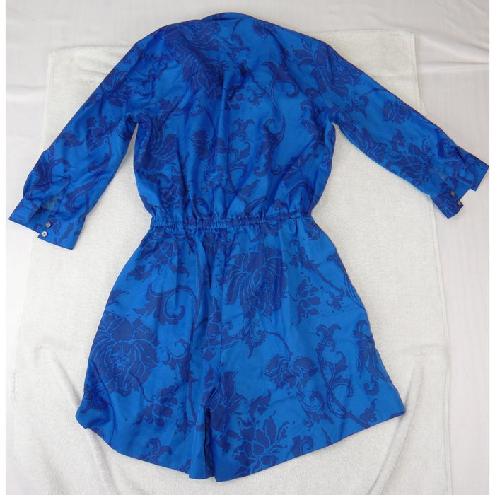 Banana Republic Womens Blue Damask Floral Button Front Romper Petite 0P1