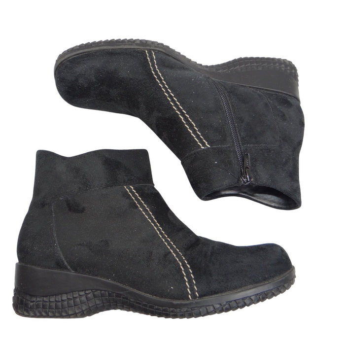 Basic Editions Women Black Suede Side Zip Ankle Boots Wide Width Size 80