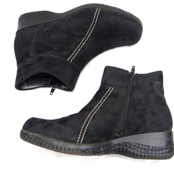 Basic Editions Women Black Suede Side Zip Ankle Boots Wide Width Size 81