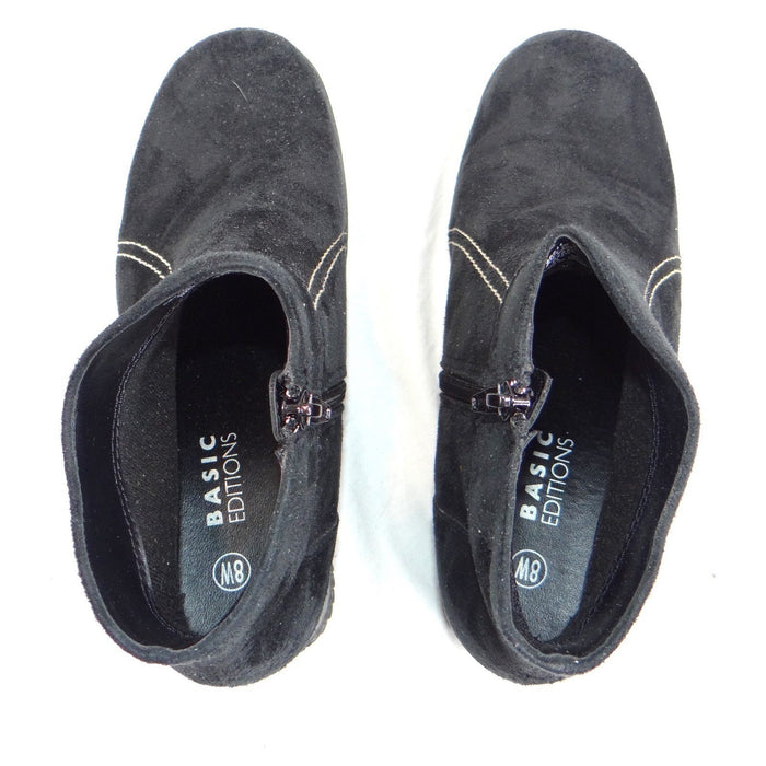 Basic Editions Women Black Suede Side Zip Ankle Boots Wide Width Size 85