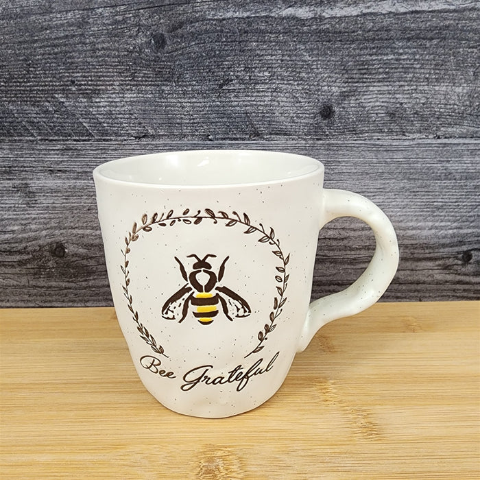 Be Grateful Saying Coffee Mug 16oz Bee Embossed Ceramic Tea Cup Blue Sky