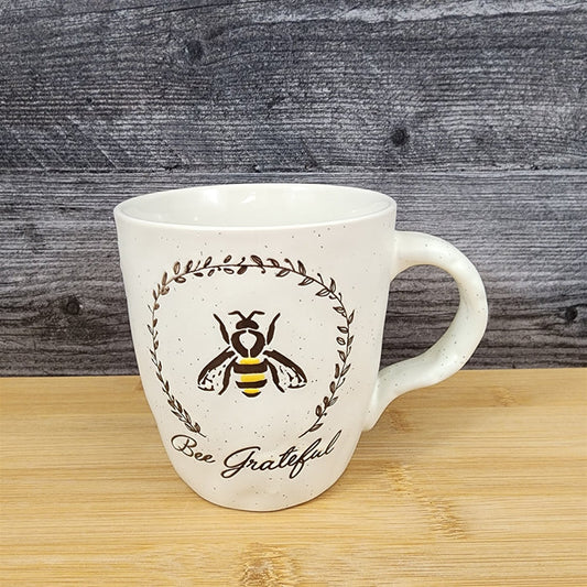 Be Grateful Saying Coffee Mug 16oz Bee Embossed Ceramic Tea Cup Blue Sky