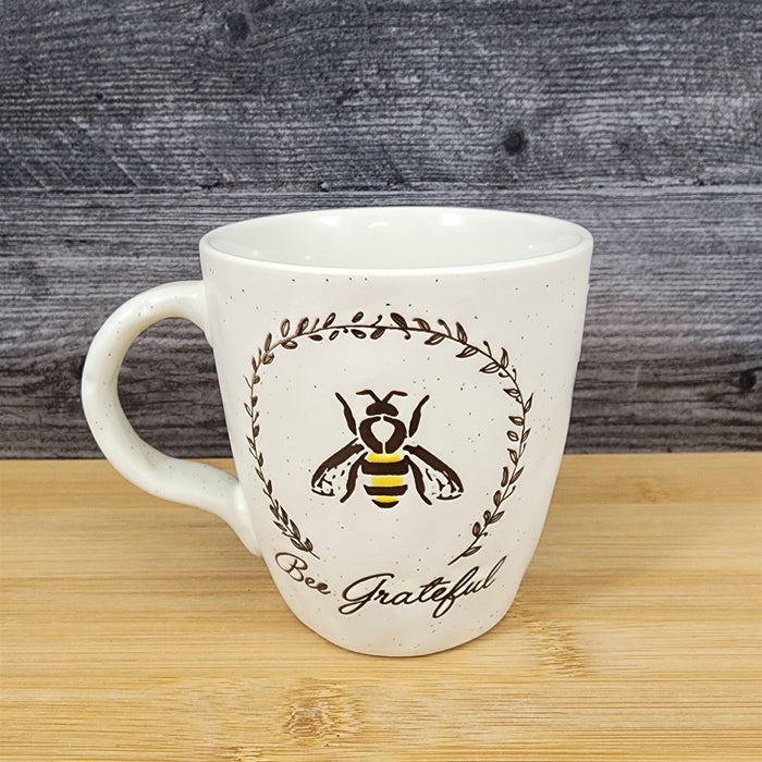 Be Grateful Saying Coffee Mug 16oz Bee Embossed Ceramic Tea Cup Blue Sky
