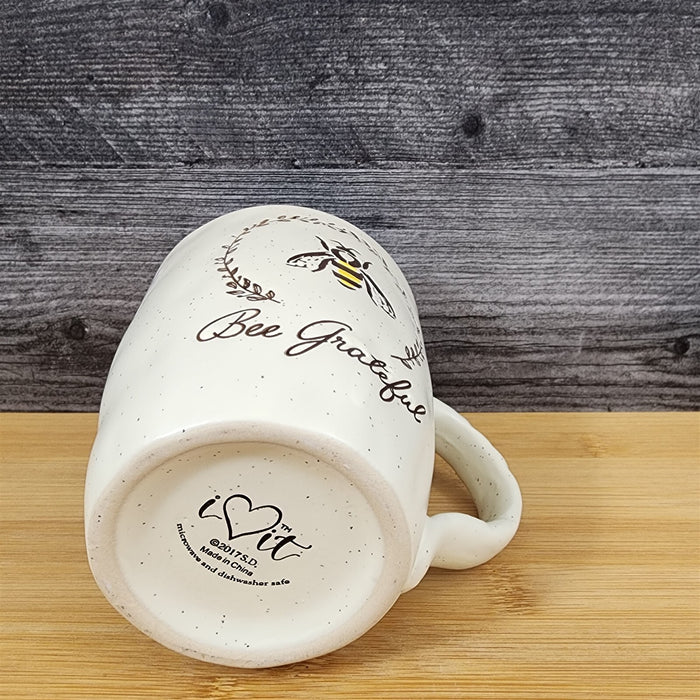 Be Grateful Saying Coffee Mug 16oz Bee Embossed Ceramic Tea Cup Blue Sky