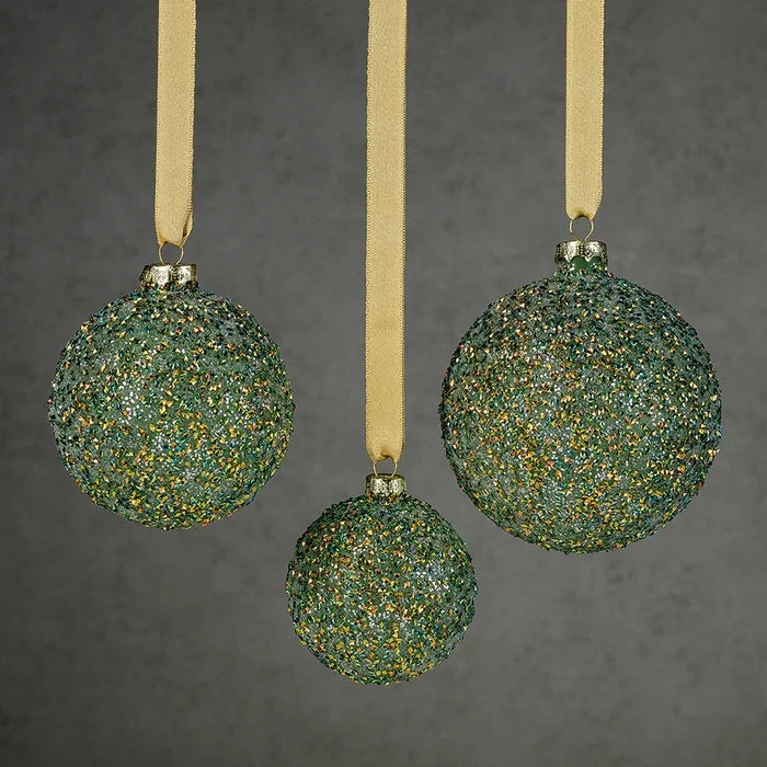 BEADED GREEN ORNAMENT 4.75