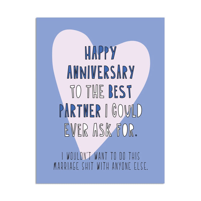 Card with a heart design and anniversary message on a blue background