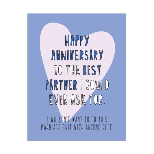 Card with a heart design and anniversary message on a blue background