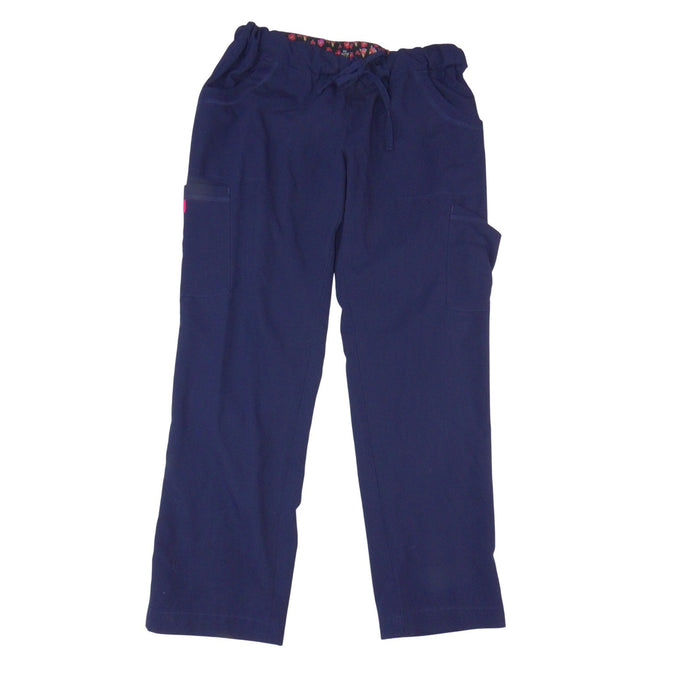 Betsey Johnson Navy Blue Cargo Scrub Pants Petite Medium Heart Pin Floral0
